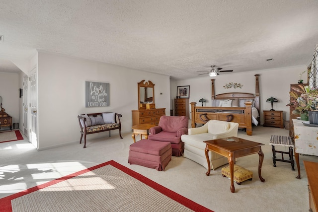 carpeted bedroom with a textured ceiling