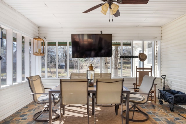 sunroom / solarium with ceiling fan