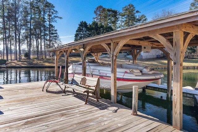 dock area with a water view