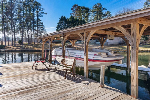 dock area with a water view