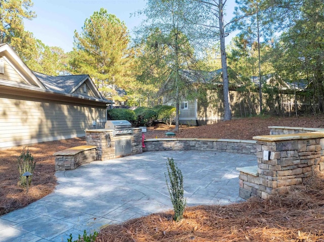 view of patio with an outdoor kitchen and area for grilling