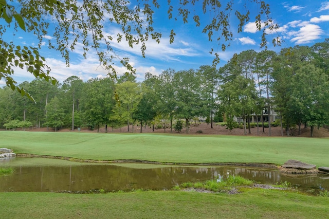 view of property's community featuring a water view and a yard