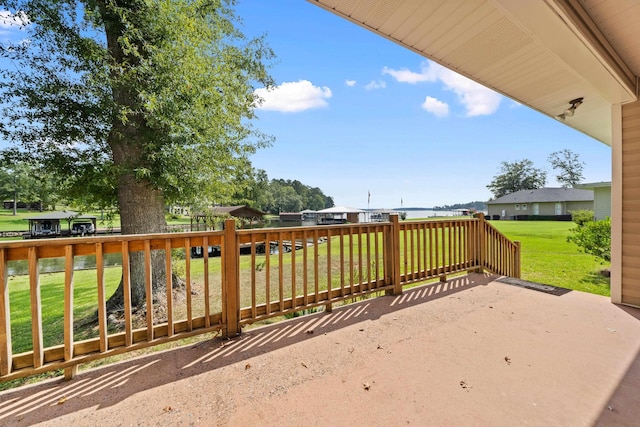 view of patio / terrace featuring a water view