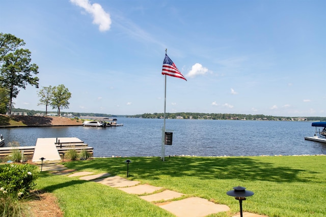 property view of water with a boat dock