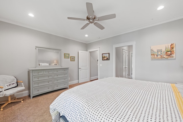 1041 Club Pointe Cir, Greensboro, GA 30642 - carpeted bedroom with recessed lighting, baseboards, crown molding, and ceiling fan