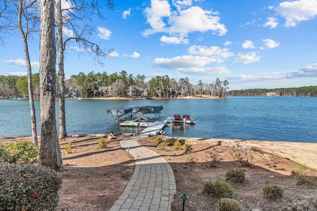 view of dock with a water view