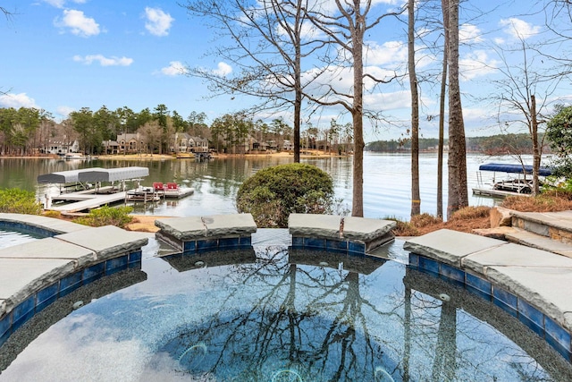 view of dock featuring a water view