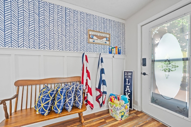 mudroom with hardwood / wood-style floors