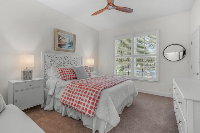 bedroom with ceiling fan and carpet