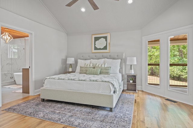 291 Power Point Rd, Milledgeville, GA 31061 - bedroom featuring vaulted ceiling, wood finished floors, ensuite bathroom, ceiling fan, and recessed lighting