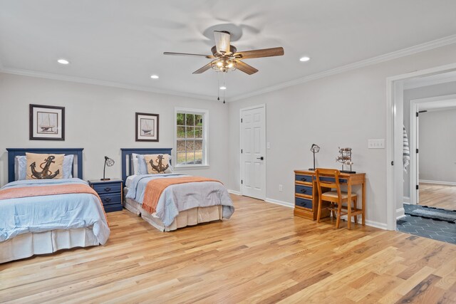 291 Power Point Rd, Milledgeville, GA 31061 - bedroom with wood finished floors, recessed lighting, ornamental molding, and a ceiling fan