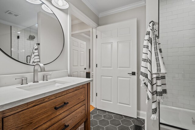 291 Power Point Rd, Milledgeville, GA 31061 - full bathroom with vanity, tile patterned flooring, shower / tub combo with curtain, and crown molding