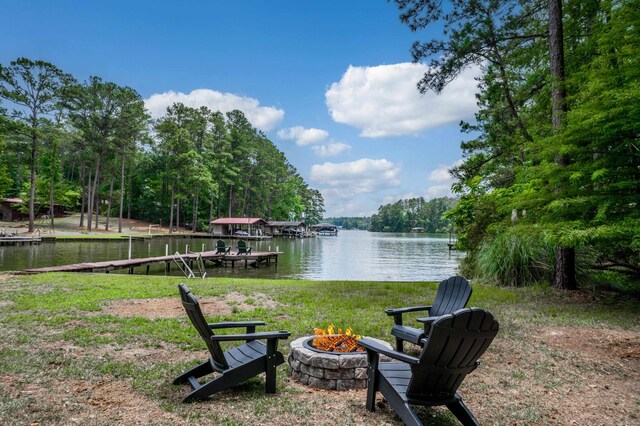 291 Power Point Rd, Milledgeville, GA 31061 - view of yard featuring an outdoor fire pit, a water view, and a dock