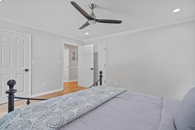 291 Power Point Rd, Milledgeville, GA 31061 - bedroom with wood finished floors, ornamental molding, recessed lighting, and ceiling fan
