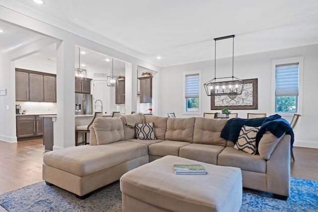 living room with dark wood-type flooring