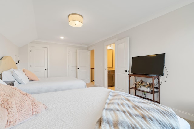 bedroom featuring lofted ceiling