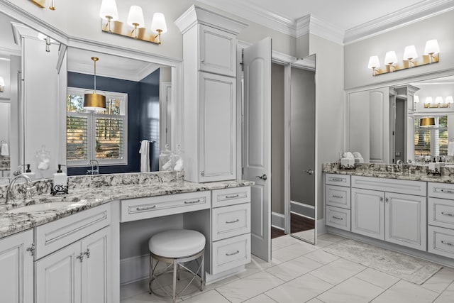 bathroom featuring vanity and crown molding