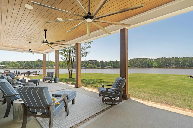 113 Daisy Trl, Milledgeville, GA 31061 - view of patio featuring a ceiling fan and a water view
