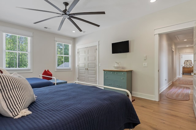 113 Daisy Trl, Milledgeville, GA 31061 - bedroom with light wood-style flooring, visible vents, baseboards, attic access, and recessed lighting