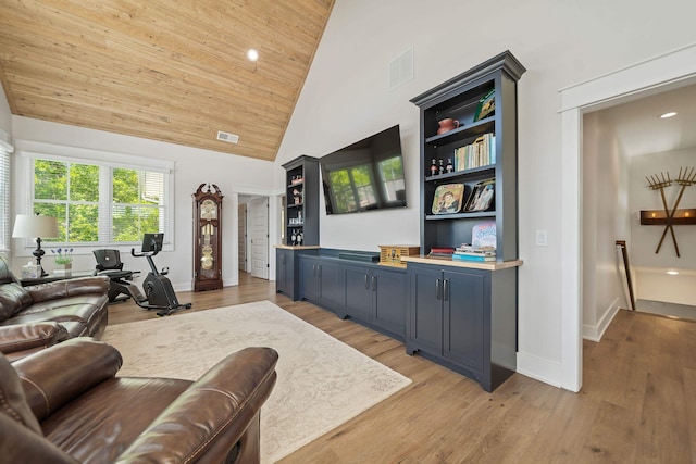 113 Daisy Trl, Milledgeville, GA 31061 - living area with visible vents, high vaulted ceiling, light wood finished floors, and wooden ceiling