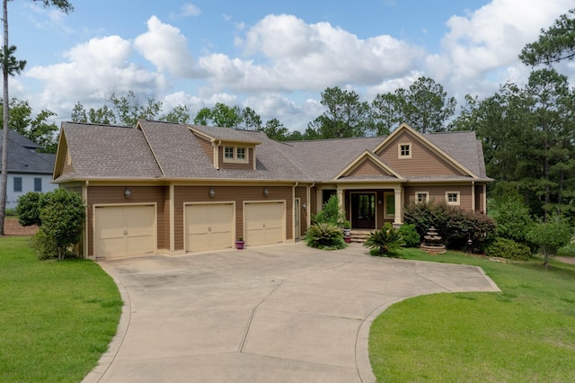 1020 Fairway Ridge Cir, Greensboro, GA 30642 - view of front of property featuring driveway, a front yard, an attached garage, and a shingled roof