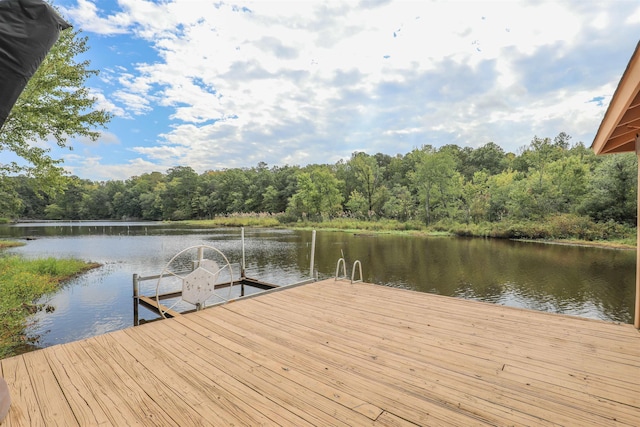 view of dock with a water view