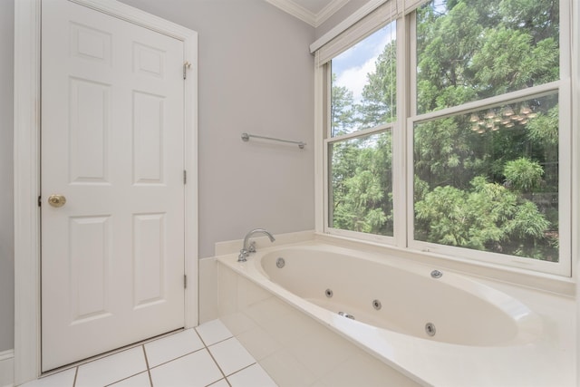 1051 Liberty Bluff Rd, Greensboro, GA 30642 - full bathroom with a whirlpool tub, tile patterned flooring, and ornamental molding
