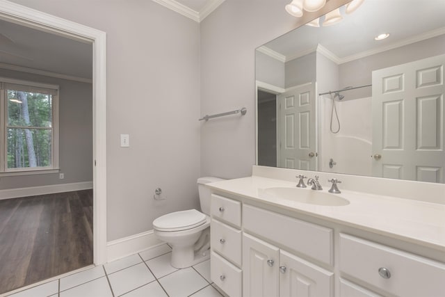 1051 Liberty Bluff Rd, Greensboro, GA 30642 - full bath with baseboards, vanity, a shower, toilet, and ornamental molding