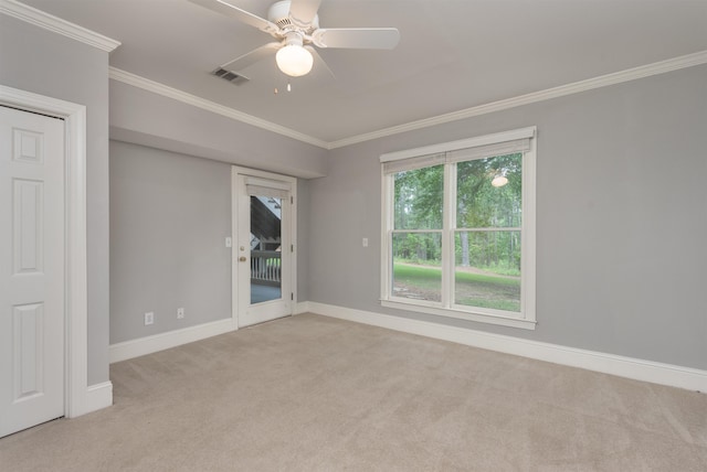 1051 Liberty Bluff Rd, Greensboro, GA 30642 - unfurnished room featuring carpet flooring, crown molding, baseboards, and ceiling fan
