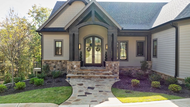 doorway to property featuring french doors