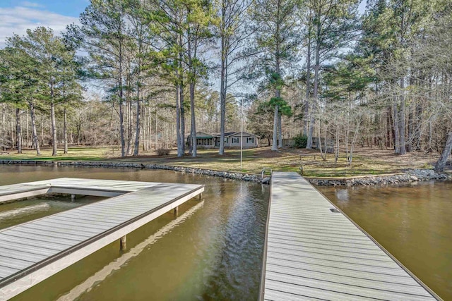 view of dock with a water view