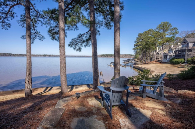 dock area with a water view