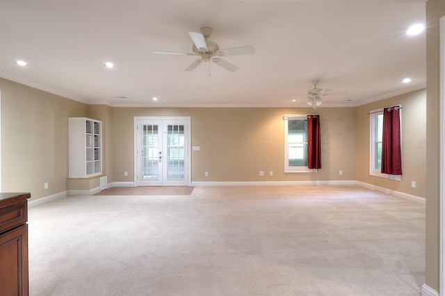 243 Riverbend Dr, Eatonton, GA 31024 - spare room with a ceiling fan, ornamental molding, recessed lighting, and light carpet