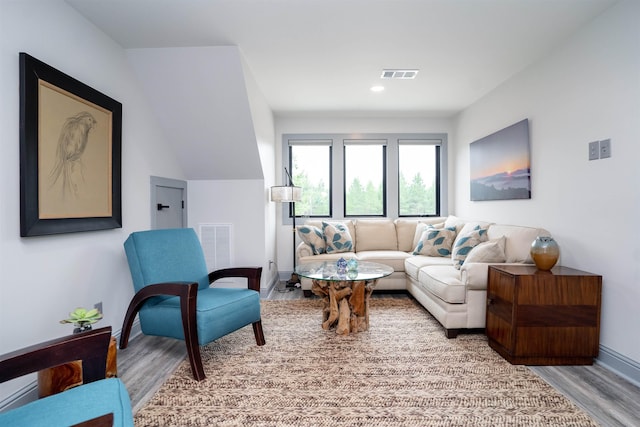 living room with light wood-type flooring