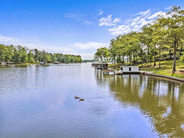 water view with a boat dock and boat lift