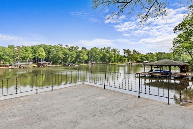 exterior space with a water view