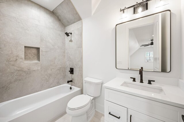 1050 Carnoustie Dr, Greensboro, GA 30642 - bathroom with toilet, lofted ceiling, vanity, and washtub / shower combination