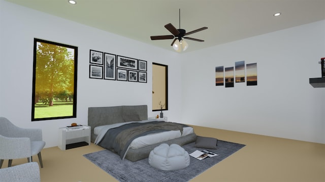 bedroom with carpet floors and ceiling fan