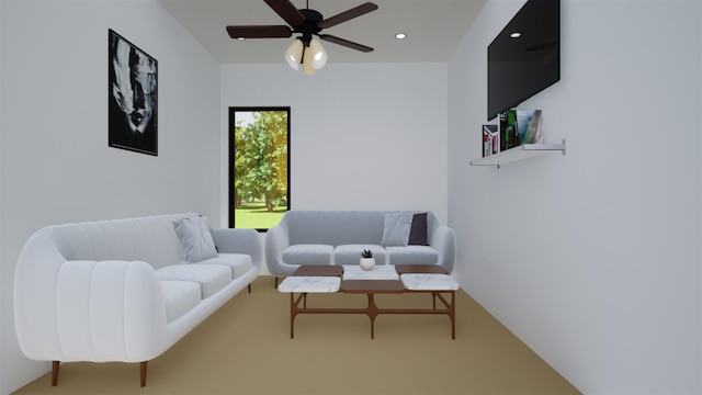 living room with ceiling fan