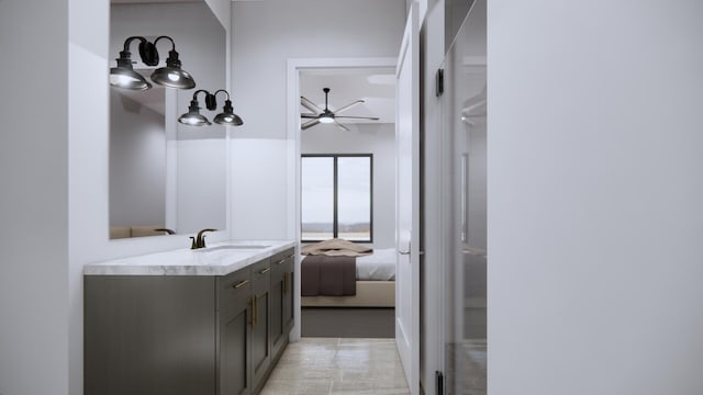 bathroom featuring ceiling fan and vanity