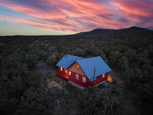 aerial view at dusk with a mountain view