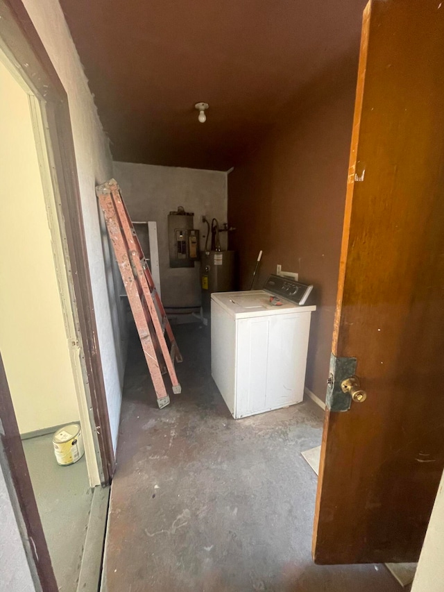 interior space with washer / clothes dryer and water heater