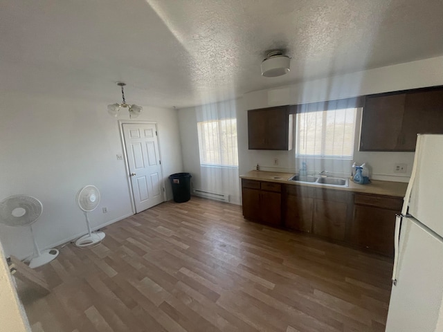 kitchen featuring sink, hardwood / wood-style floors, a baseboard heating unit, and a wealth of natural light