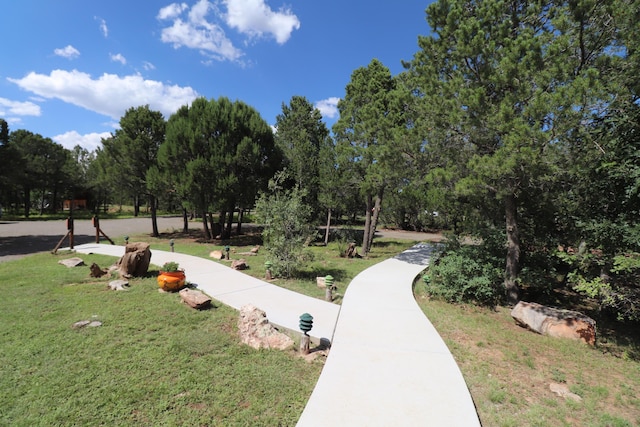 view of home's community with a yard