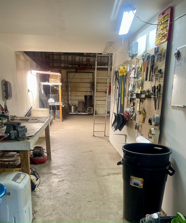 basement featuring a workshop area