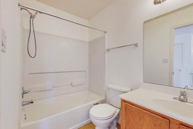 full bathroom with toilet, vanity, and shower / bath combination