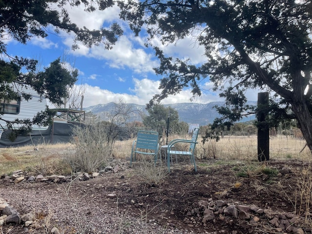 view of yard featuring a mountain view