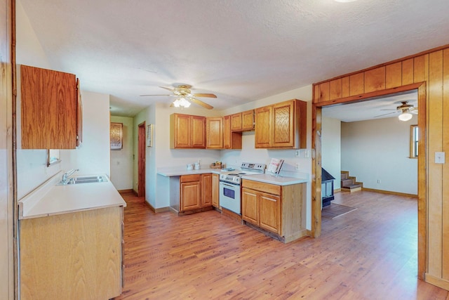 living room featuring light hardwood / wood-style flooring and ceiling fan