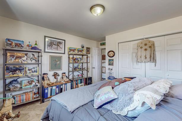 carpeted bedroom with a closet