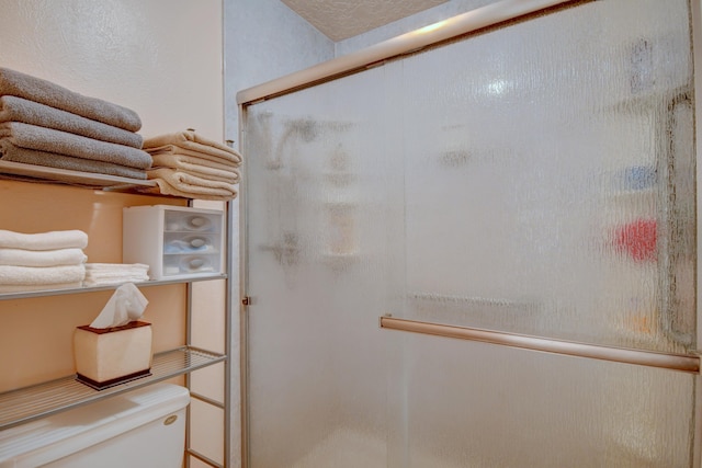 bathroom featuring a shower with shower door